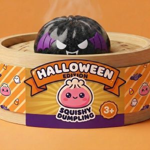 Bat Halloween Dumpling Squishy Glitter Musta Lepakko bambutyylisessä höyrytyskorissa