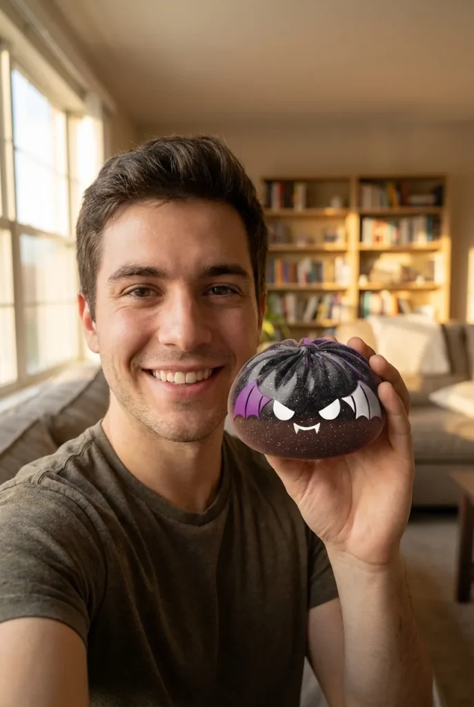 Bat Halloween Dumpling Squishy Glitter Musta Lepakko arjen keskellä