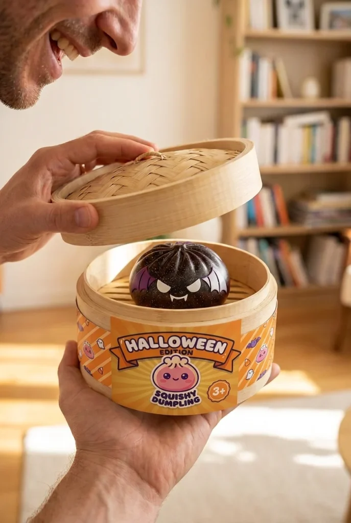 Bat Halloween Dumpling Squishy Glitter Musta Lepakko avauksen hetkellä