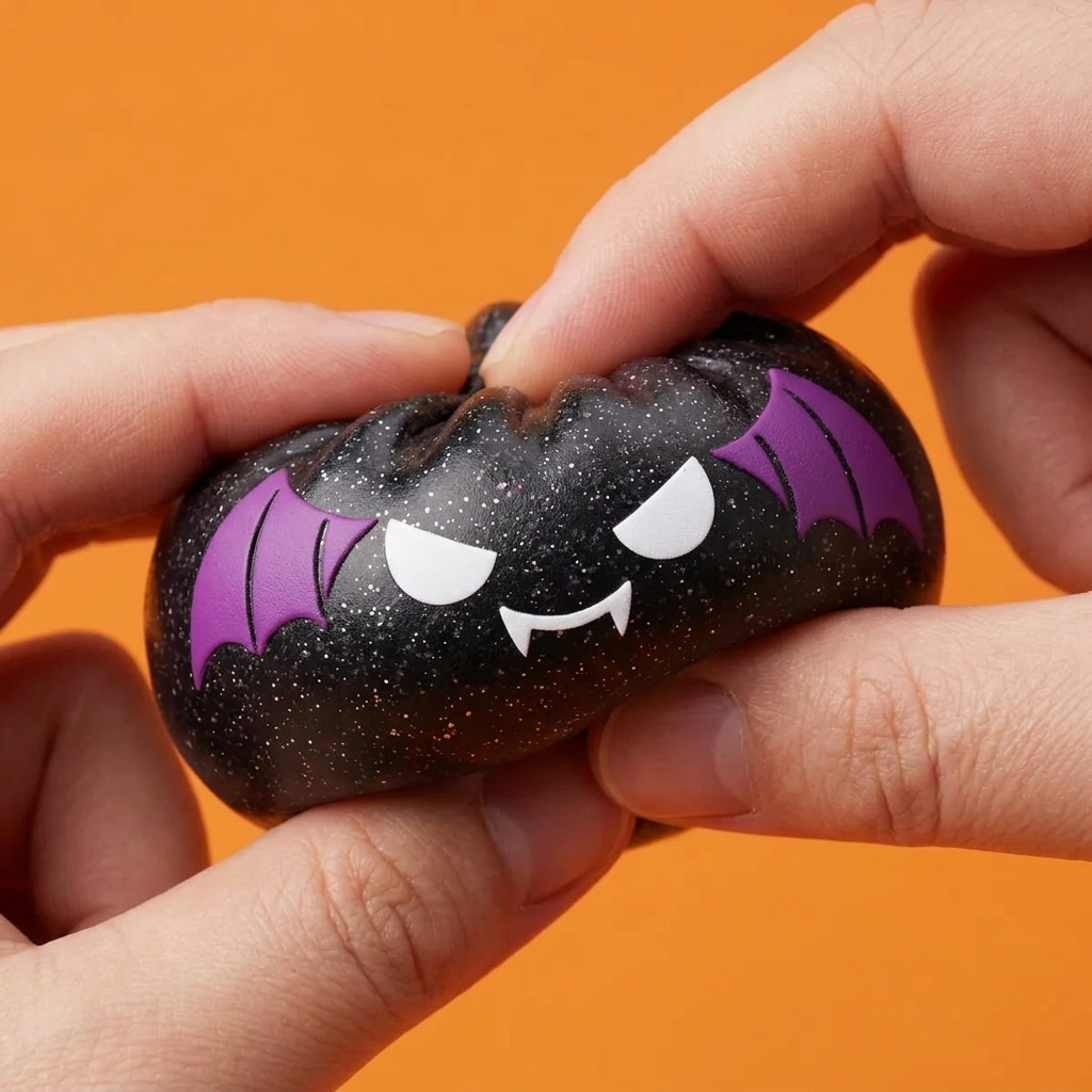 Bat Halloween Dumpling Squishy Glitter Musta Lepakko slow rise -efekti toiminnassa