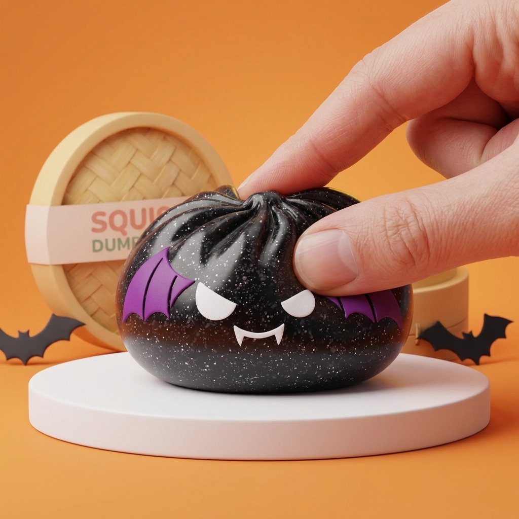Bat Halloween Dumpling Squishy Glitter Musta Lepakko puristettuna kädessä