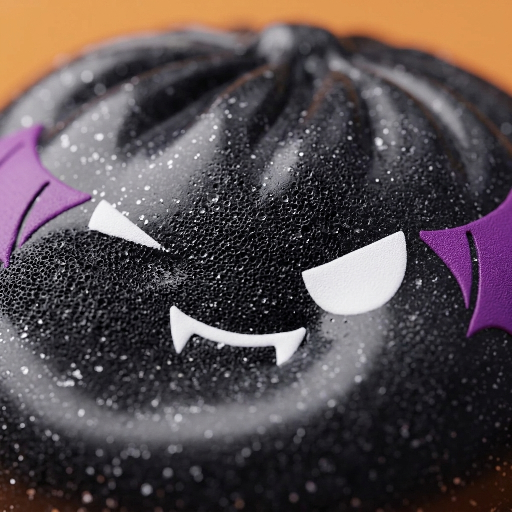 Bat Halloween Dumpling Squishy Glitter Musta Lepakko makrokuva vaahdon pinnasta