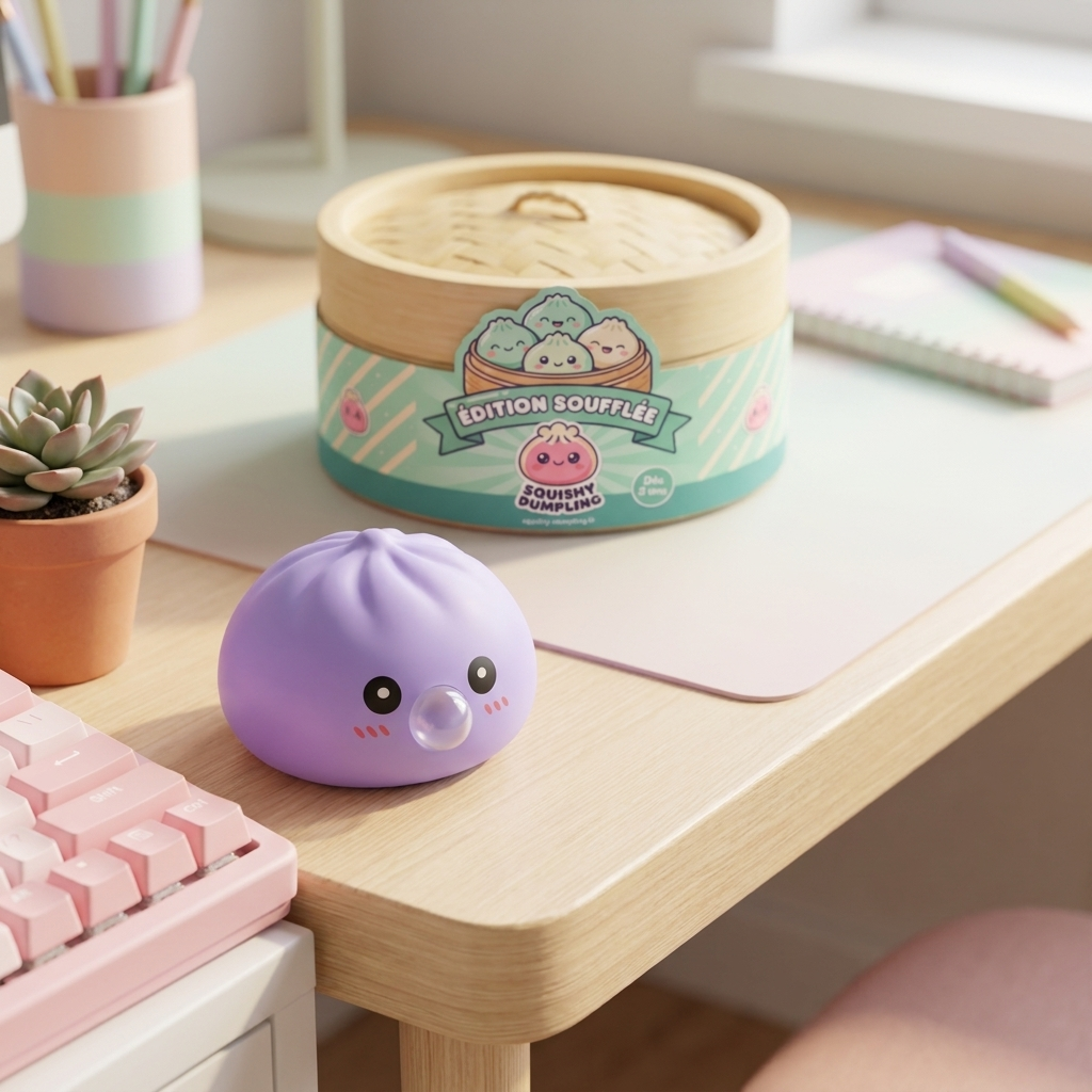 Big Dumpling Squishy Meren Sininen tunnelmakuvassa työpöydällä