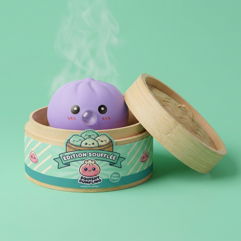 Big Dumpling Squishy Meren Sininen bambutyylisessä höyrykorirasiassaan