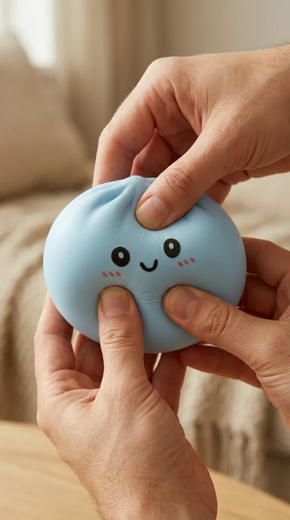 Dumpling Squishy Meren Sininen sormien välissä — asiakaskuva