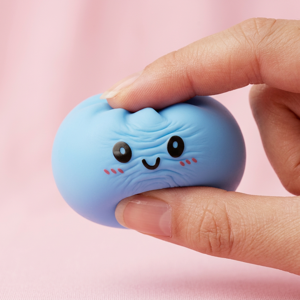 Dumpling Squishy Meren Sininen puristettuna kädessä, squishy-materiaali