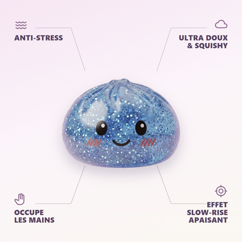 Glitter Dumpling Squishy Sininen Rauha — antistress, ultrapehmeä, slow-rise