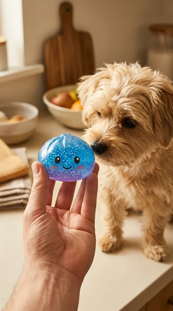 Glitter Dumpling Squishy Sininen Rauha ja lemmikki — asiakaskuva