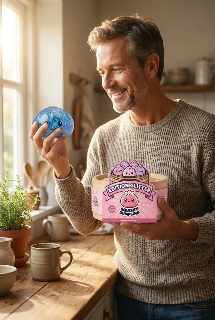 Glitter Dumpling Squishy Sininen Rauha ja bambutyylinen höyrykori — asiakaskuva