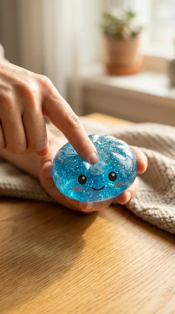 Glitter Dumpling Squishy Sininen Rauha sormien välissä — asiakaskuva