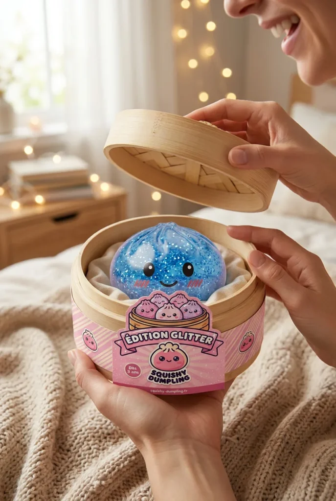 Glitter Dumpling Squishy Sininen Rauha — unboxing, asiakaskuva