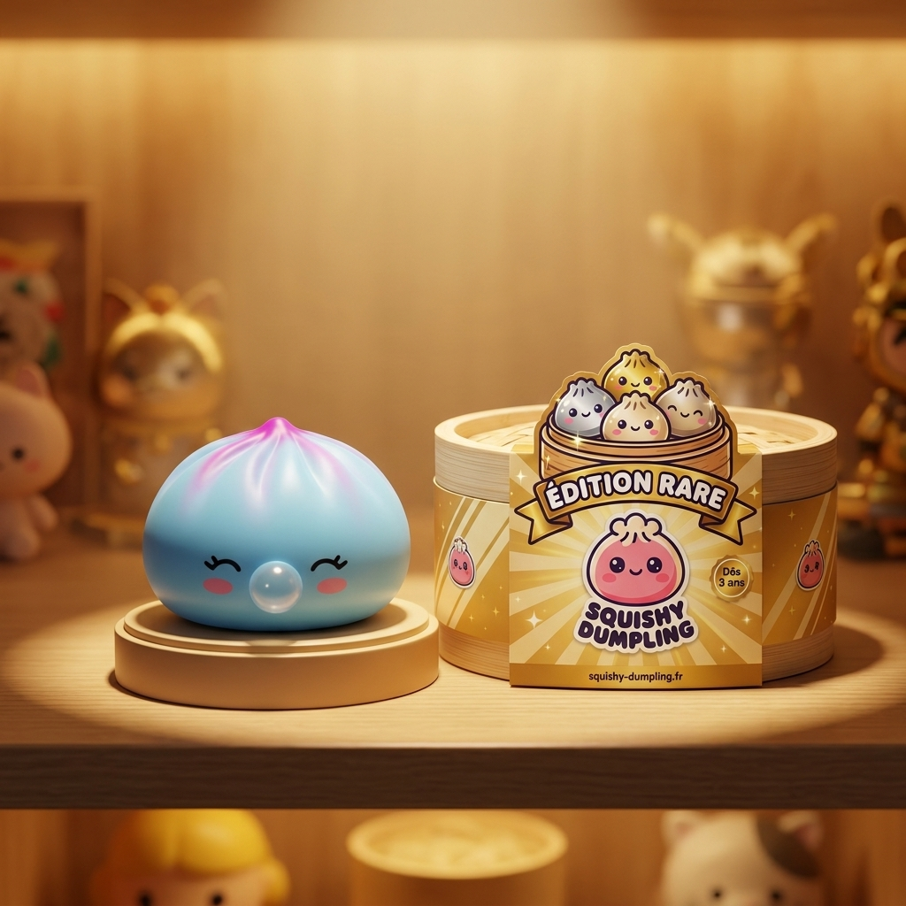 Dumpling Squishy Frost Blue Rare Blow -keräilyharvinaisuus tunnelmakuvassa työpöydällä