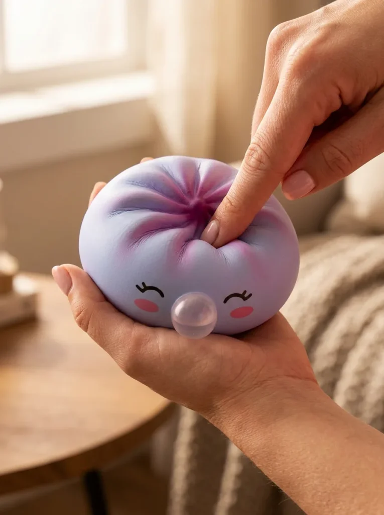Dumpling Squishy Frost Blue Rare Blow -keräilyharvinaisuus sormien välissä — asiakaskuva