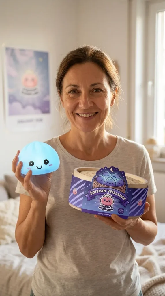 Dumpling Squishy -yövalo, Aurora-sininen ja bambutyylinen höyrykori — asiakaskuva