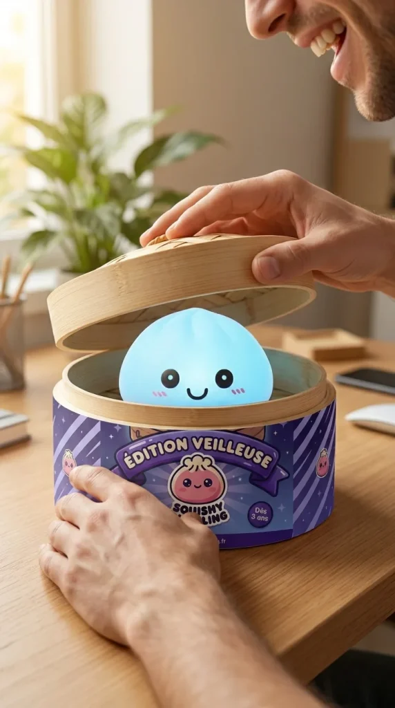 Dumpling Squishy -yövalo, Aurora-sininen — unboxing, asiakaskuva