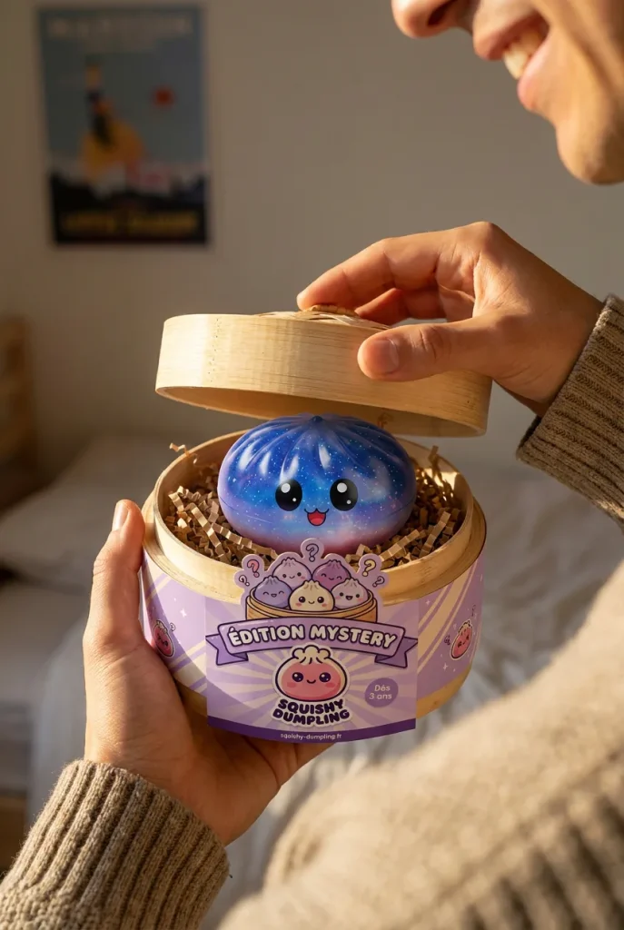 Mystery Dumpling Squishy Yllätys Bambukorissa avauksen hetkellä