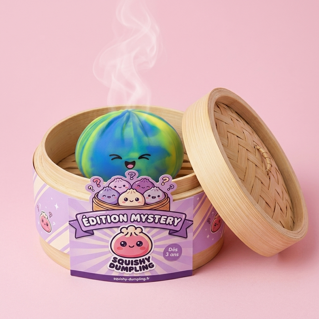 Rainbow Dumpling Squishy Värikäs Yllätys bambutyylisessä höyrykorirasiassaan