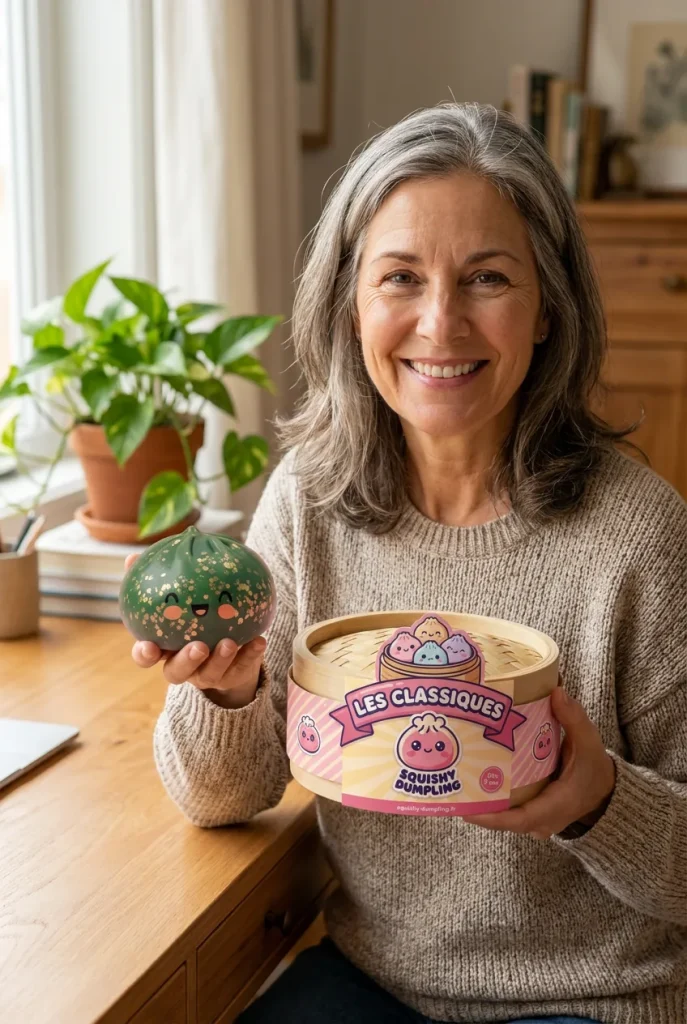 Dumpling Squishy Glitter Smaragdinvihreä ja bambutyylinen höyrykori — asiakaskuva