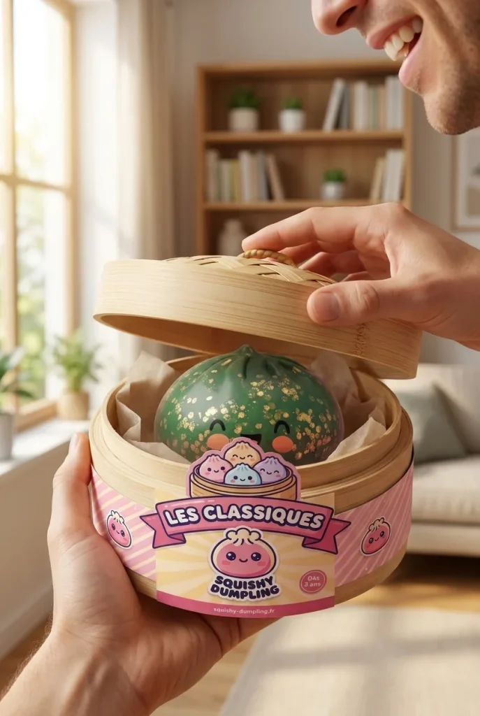 Dumpling Squishy Glitter Smaragdinvihreä — unboxing, asiakaskuva