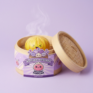 Dumpling Squishy Bun Mystery -yllätyspakkaus bambutyylisessä höyrytyskorissa