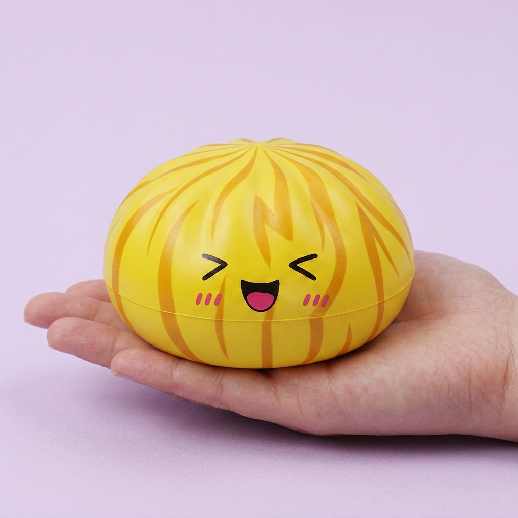 Dumpling Squishy Bun Mystery -yllätyspakkaus kädessä — kokovertailu