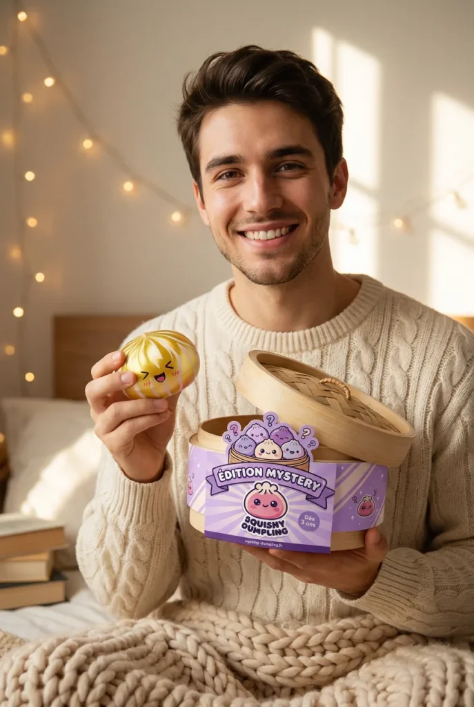 Dumpling Squishy Bun Mystery -yllätyspakkaus pakkauksensa kanssa