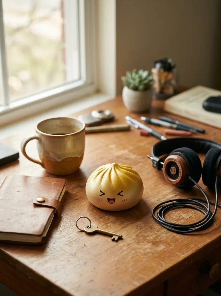 Dumpling Squishy Bun Mystery -yllätyspakkaus työpöydällä