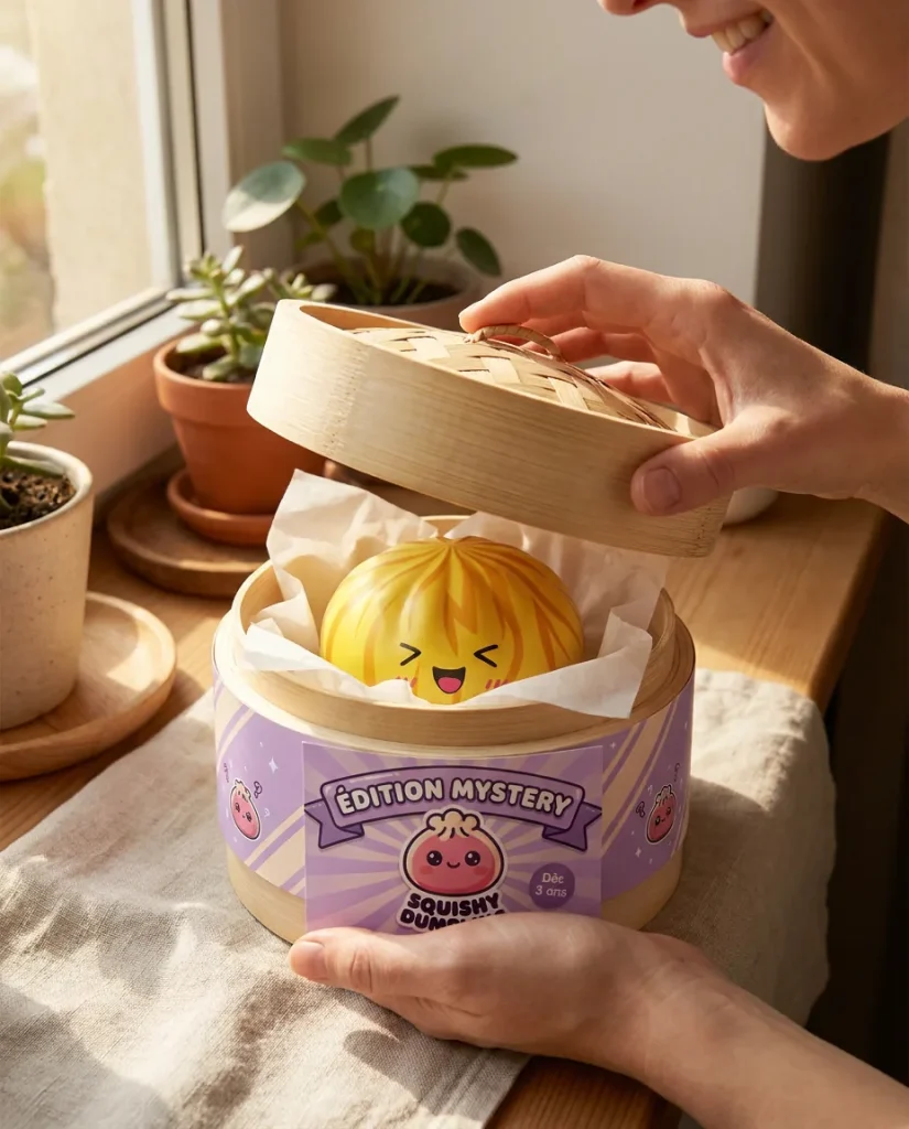 Dumpling Squishy Bun Mystery -yllätyspakkaus avauksen hetkellä