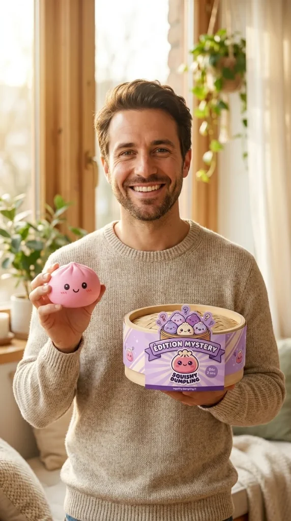 Dumpling Squishy Mystery Box Yllätyspakkaus pakkauksensa kanssa