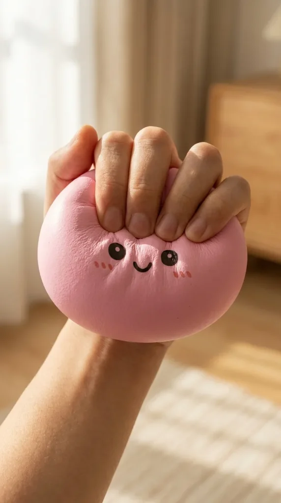 Dumpling Squishy Mystery Box Yllätyspakkaus puristuksessa