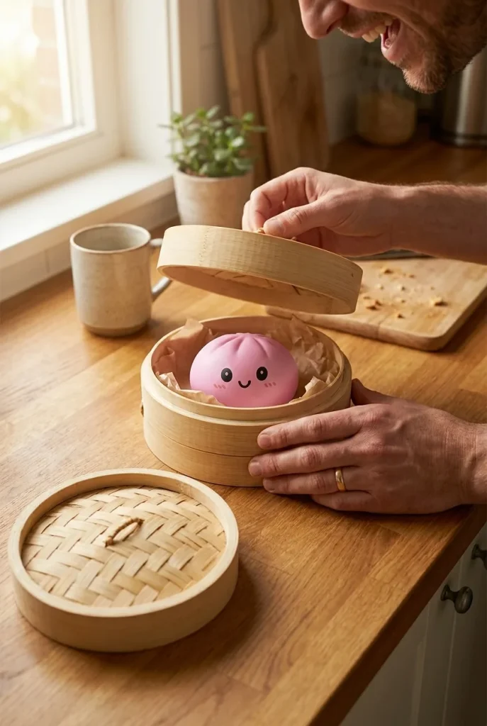 Dumpling Squishy Mystery Box Yllätyspakkaus avauksen hetkellä