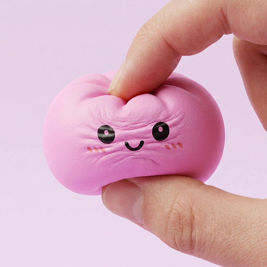 Dumpling Squishy Mystery Box Yllätyspakkaus puristettuna kädessä