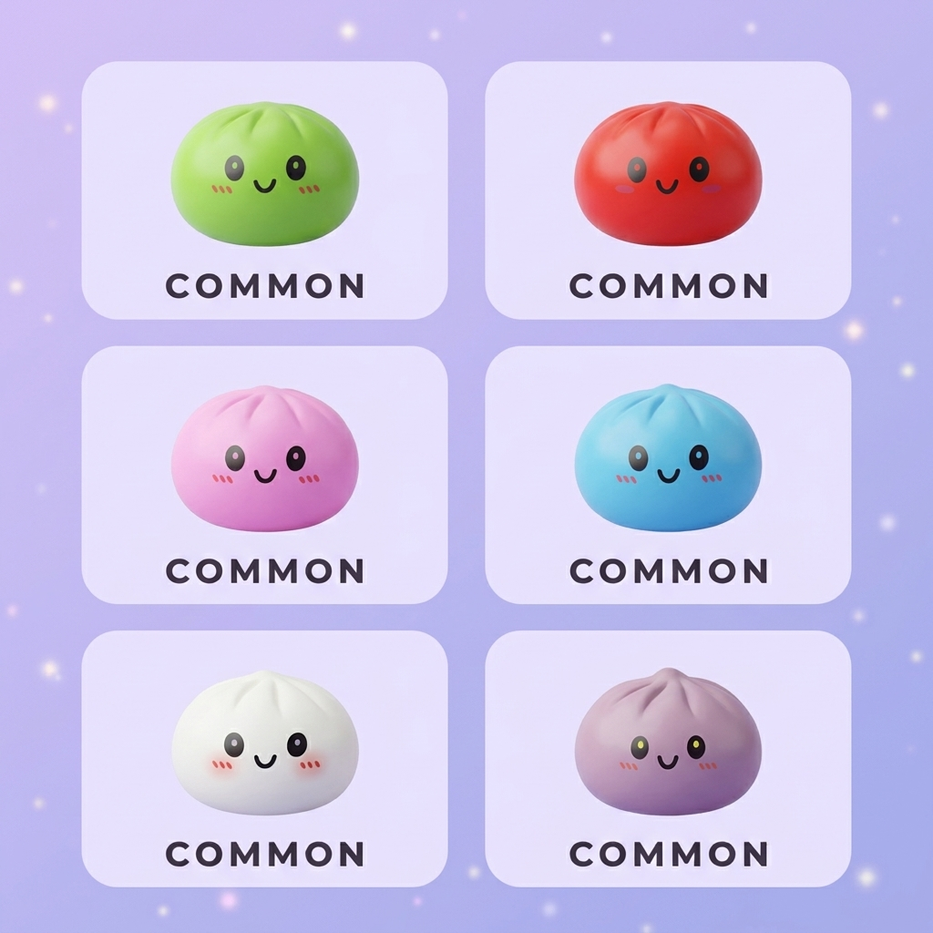 Dumpling Squishy Mystery Box Yllätyspakkaus puristettuna kädessä