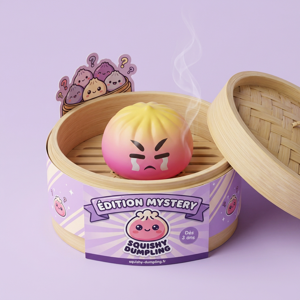 Dumpling Squishy Mystery Bun Yllätyspakkaus bambutyylisessä höyrytyskorissa
