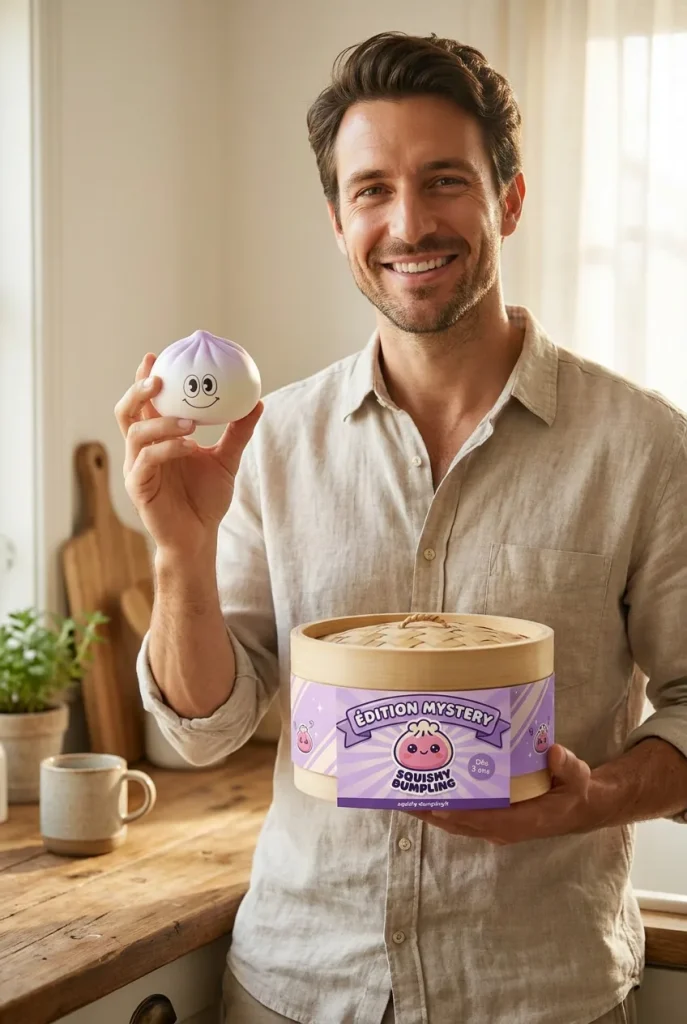 Dumpling Squishy Mystery Bun Yllätyspakkaus pakkauksensa kanssa