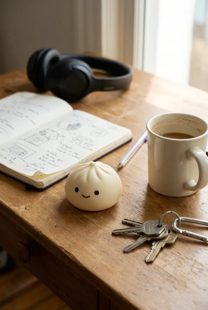 Dumpling Squishy Mystery Bun Yllätyspakkaus työpöydällä