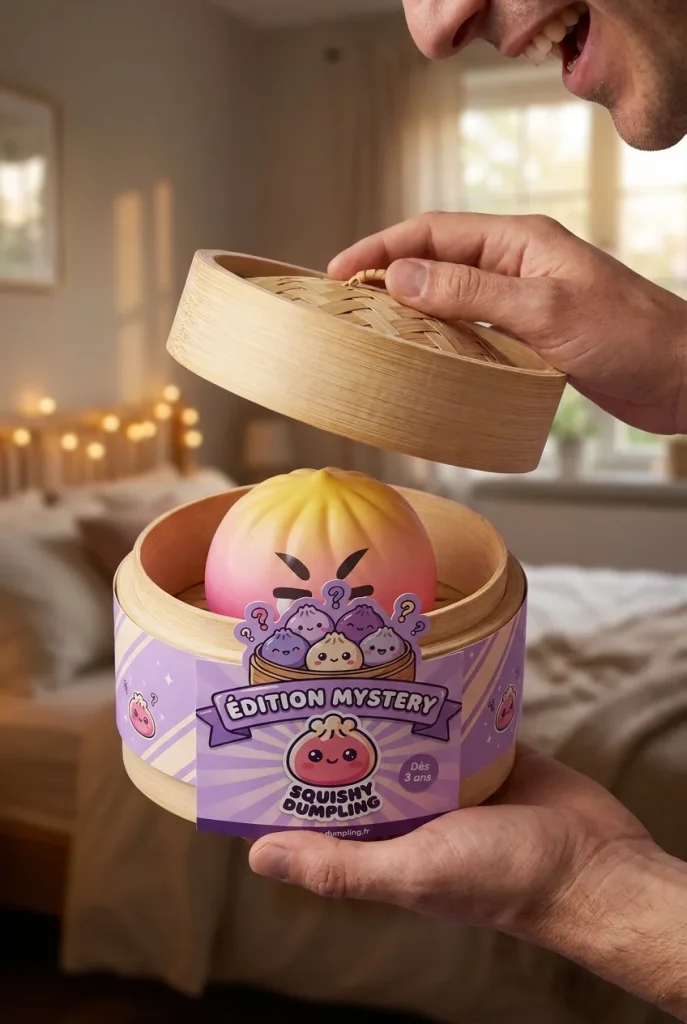 Dumpling Squishy Mystery Bun Yllätyspakkaus avauksen hetkellä