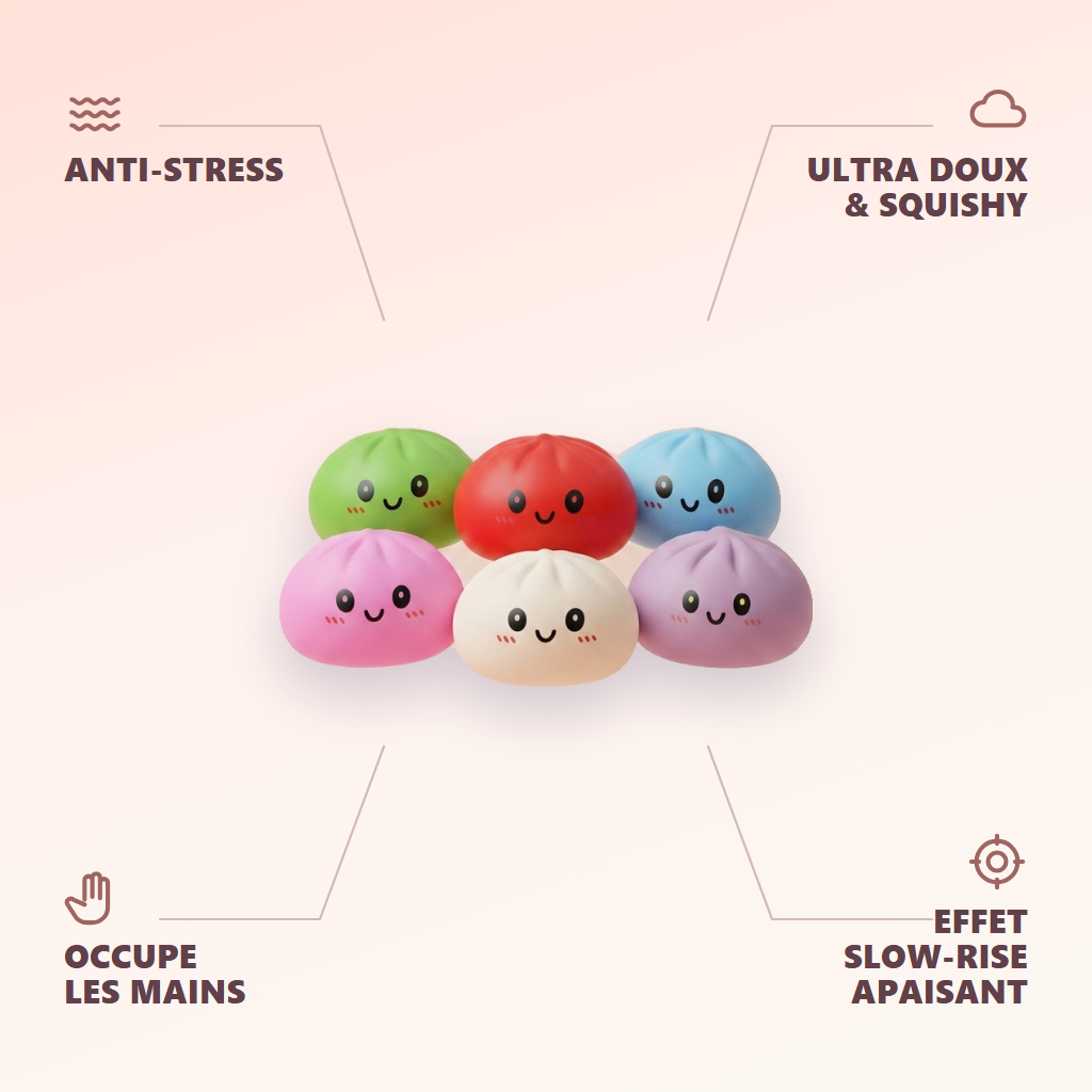 Dumpling Squishy Collection 6 kpl bambukoreissa — antistress, ultrapehmeä, slow-rise