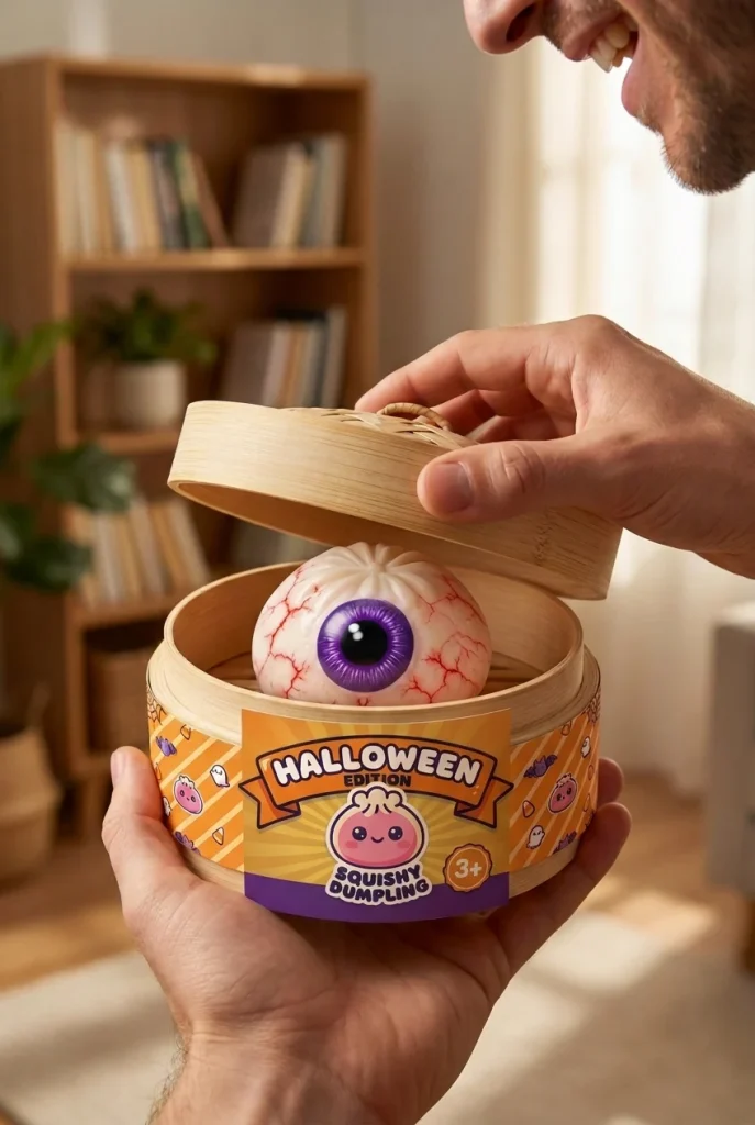 Eye Dumpling Squishy Halloween Kammottava avauksen hetkellä