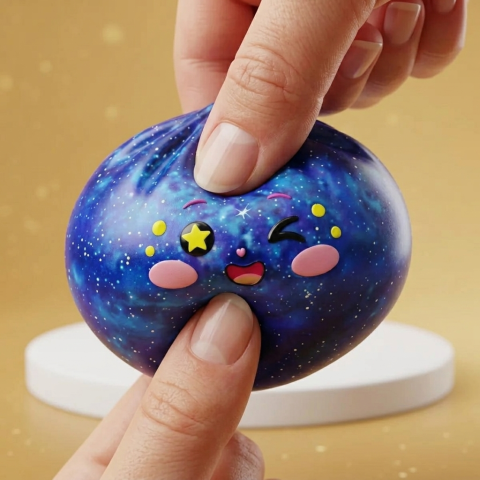 Galaxy Dumpling Squishy Tähtitaivas — slow-rise-efekti, vaahto palautuu muotoonsa