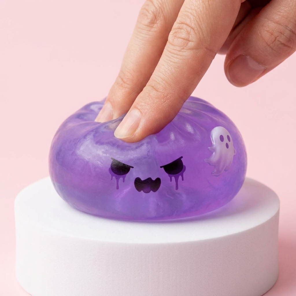 Aave Dumpling Squishy Boo puristettuna kädessä
