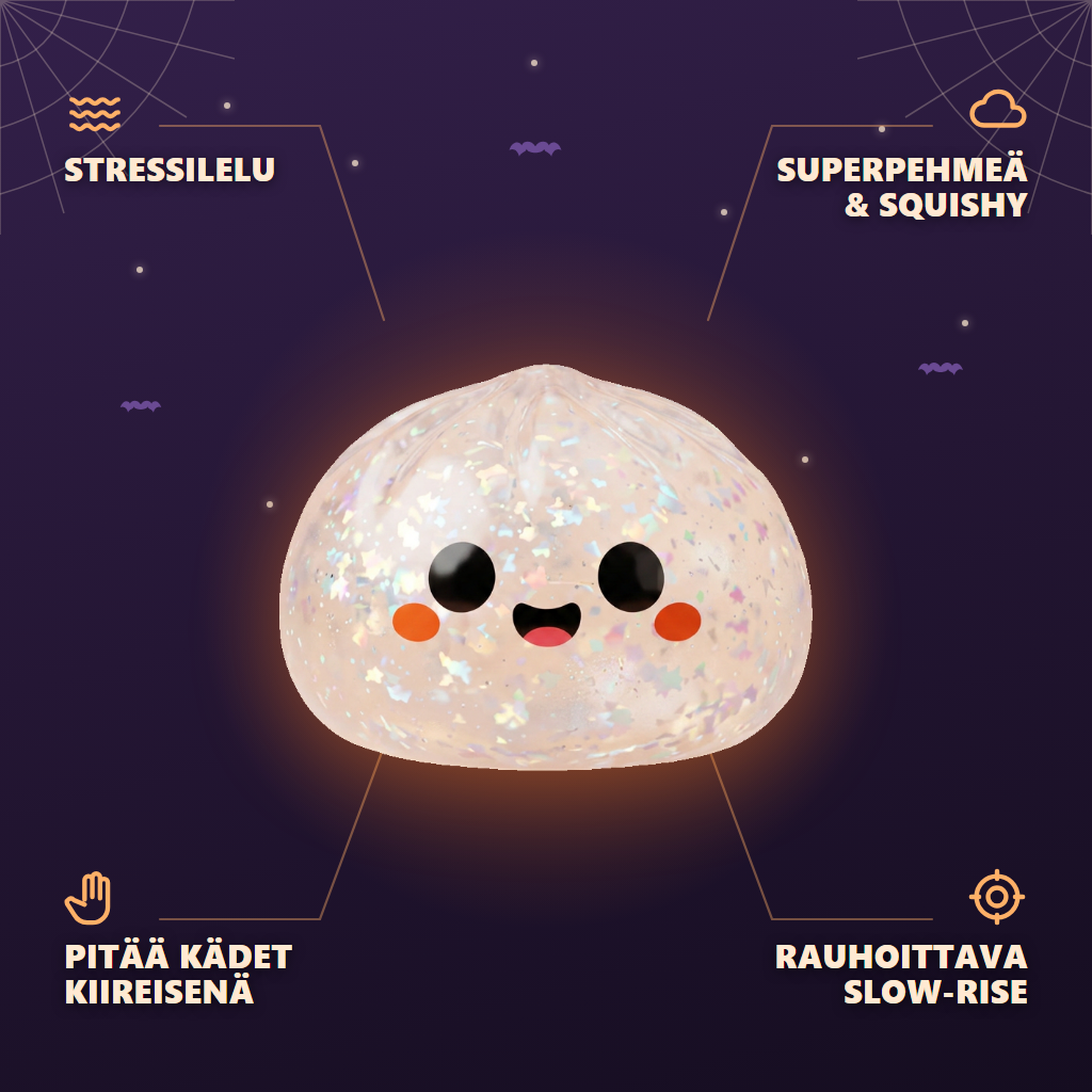 Glitter Dumpling Squishy Halloween Fantomi infografiikka: tärkeimmät edut