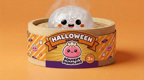 Glitter Dumpling Squishy Halloween Fantomi bambutyylisessä höyrytyskorissa
