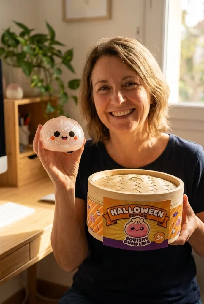 Glitter Dumpling Squishy Halloween Fantomi pakkauksensa kanssa