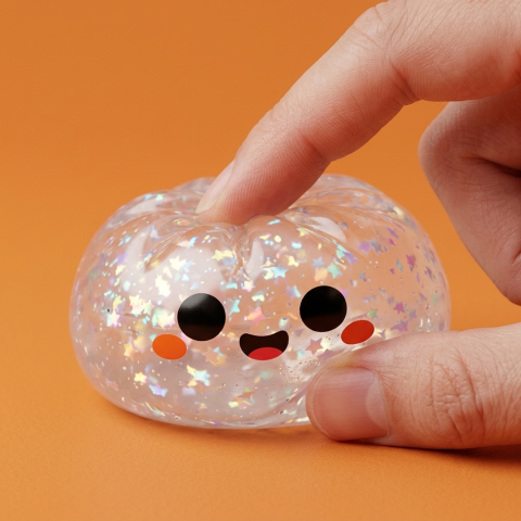 Glitter Dumpling Squishy Halloween Fantomi puristettuna kädessä