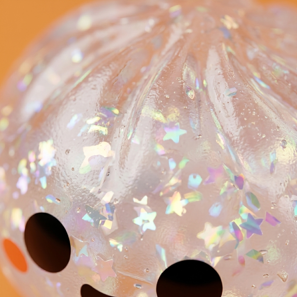 Glitter Dumpling Squishy Halloween Fantomi makrokuva vaahdon pinnasta