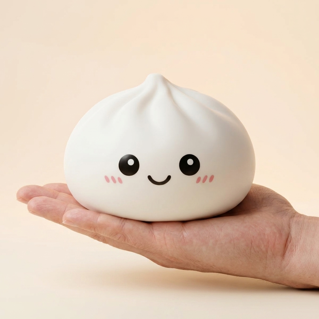 Giant Dumpling Squishy XXL 25 cm kädessä, todellinen koko
