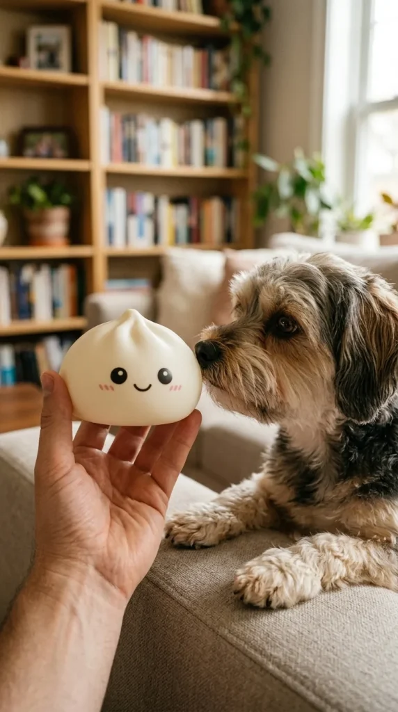 Giant Dumpling Squishy XXL 25 cm ja lemmikki — asiakaskuva