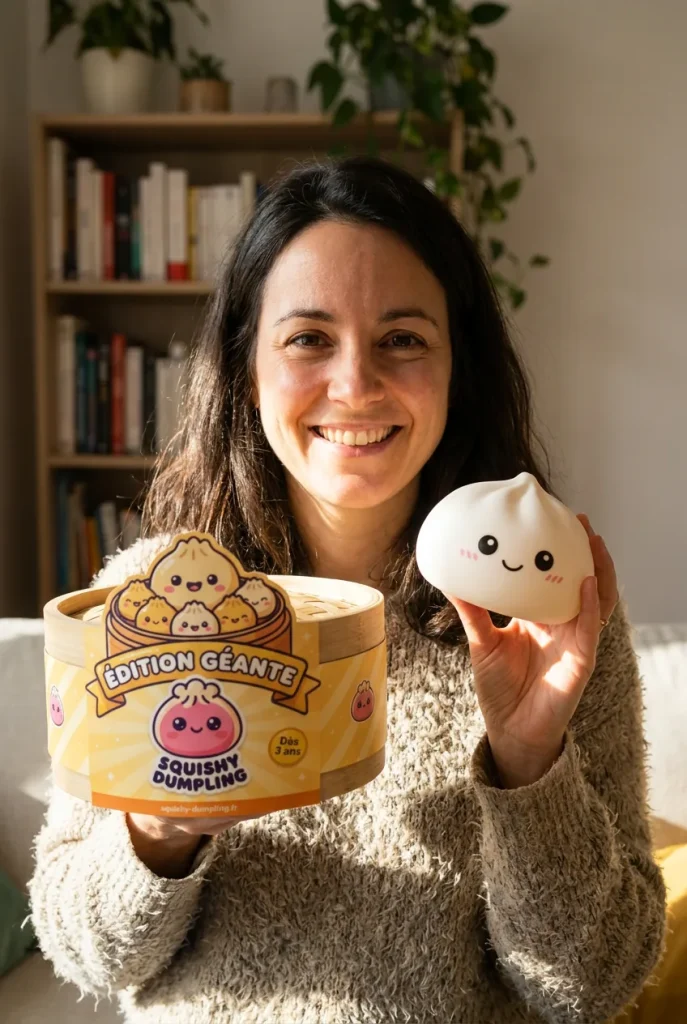 Giant Dumpling Squishy XXL 25 cm ja bambutyylinen höyrykori — asiakaskuva