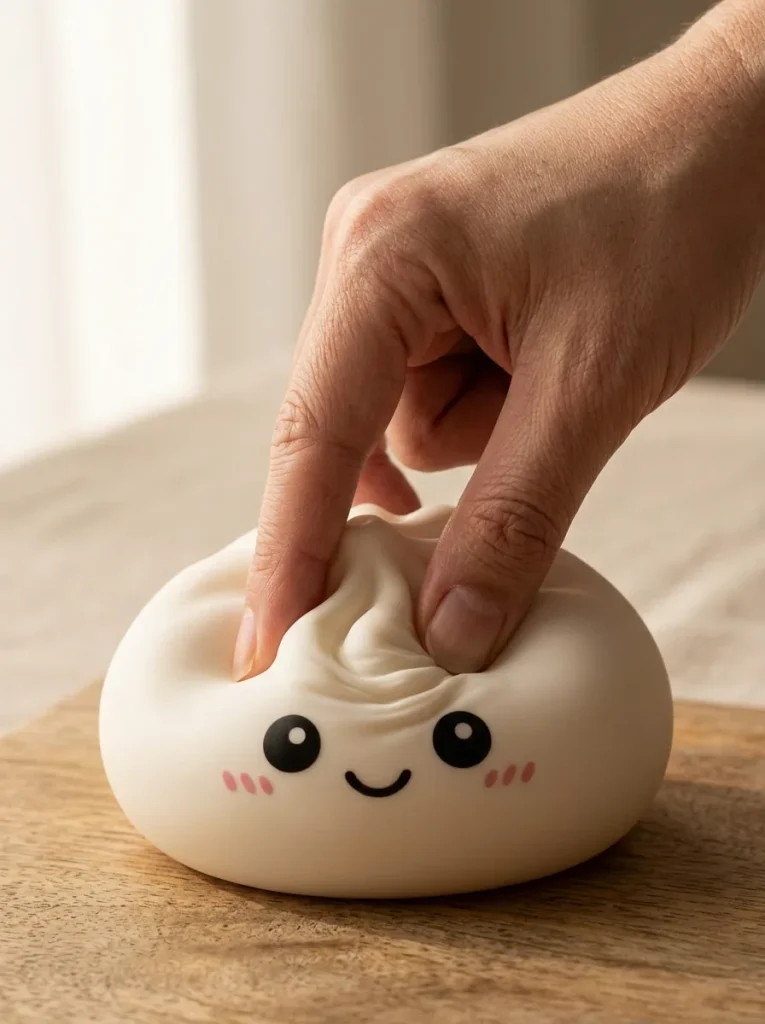 Giant Dumpling Squishy XXL 25 cm sormien välissä — asiakaskuva